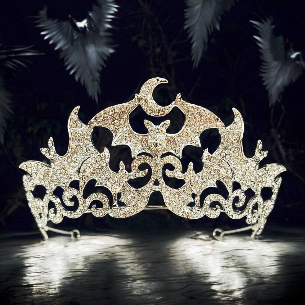 Vampire Bat Crown, Crystal crown, Witch crown, Evil queen crown, Silver crown - Picture 5 of 9